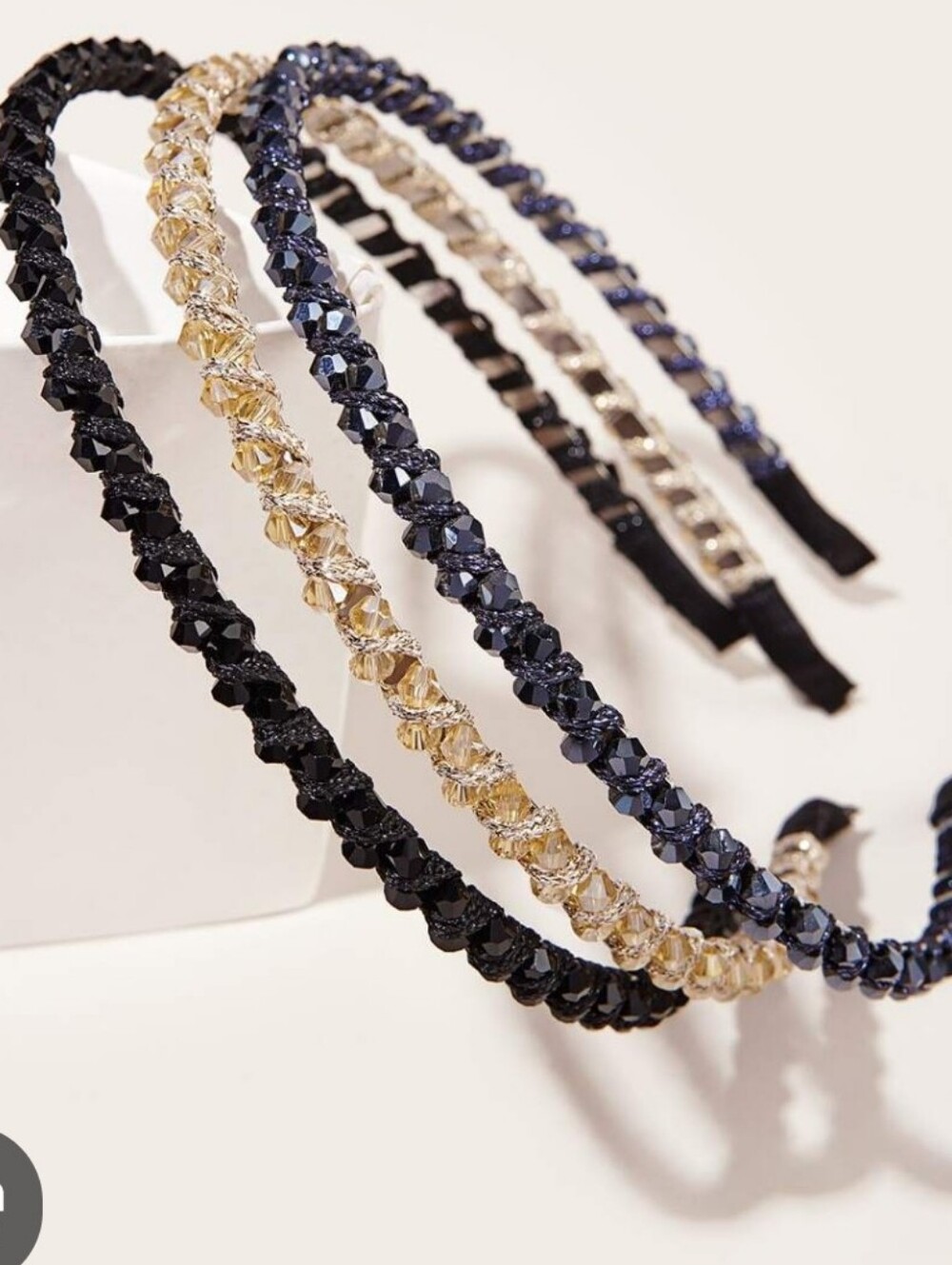Crystal-Embellished Womenβs Headband Trio - Black, Gold, Navy